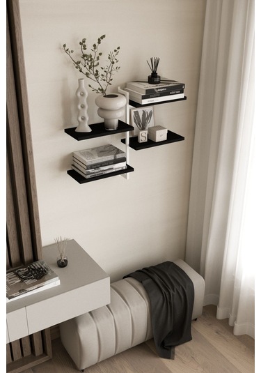 Aju 4 Katlı Duvar Rafı Metal Çerçeveli Dekoratif Kitaplık Ve Raf Ünitesi Modern Tasarıım Beyaz