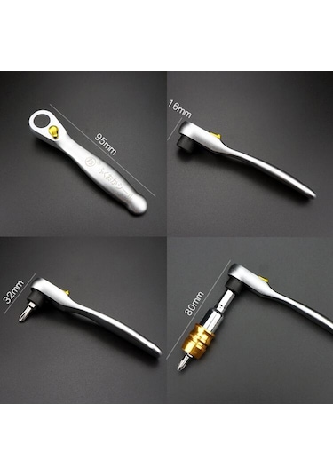 Geeksen İngiliz Anahtarı 12 Adet Mini Cırcır Tornavida Seti Cırcır Anahtar Seti Gümüş