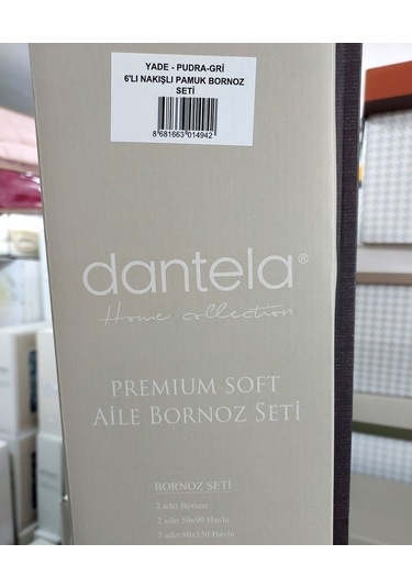 Dantela Premium Soft Nakışlı Aile Bornoz Seti-Yade Pudra Gri Gri - Pudra