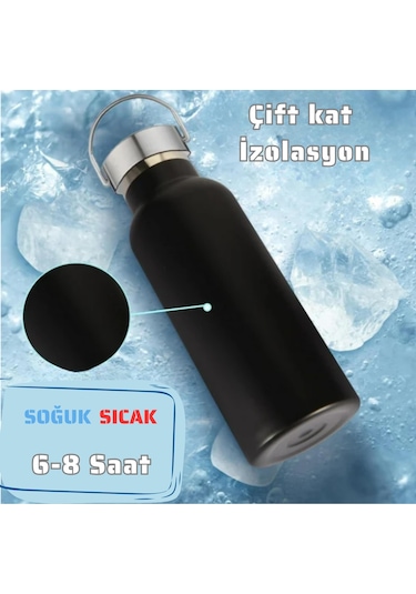 750 Ml Paslanmaz Çelik Tutacaklı Termos Matara -vakumlu Sızdırmaz Siyah