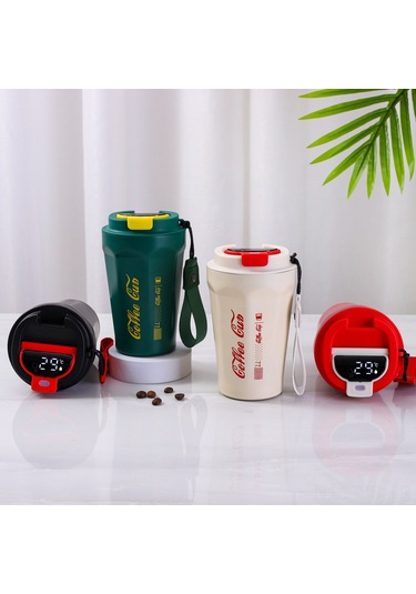 Yunboo Beyaz Akıllı Sıcaklık Ölçer Çelik Termos Bardak, 510ml, Ofis Ve Araçta Kullanım, Isı Saklama, Konforlu Günlük Kullanım Beyaz