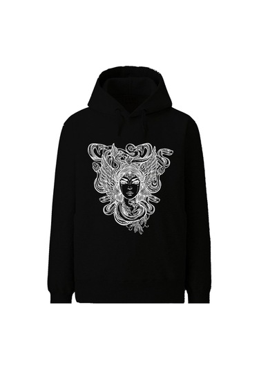 Medusa Siyah Erkek Fermuarsız Kapüşonlu Sweatshirt Siyah