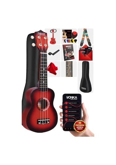 Midex Ukx-500rd Sunburs Efektli Maun Soprano Ukulele Full Set