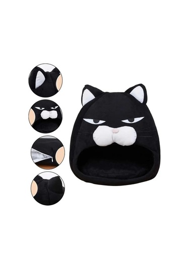 Fochsia 03 Siyah S Stili Pet Kedi Yatak Evi Kapalı Kediler Için Kendinden Isınma Çıkarılabilir