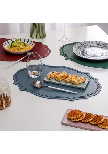Gri Deri Placemats Mutfak Eşyaları Kahve Fincanı Pot İçin Düzensiz Şekil Su Geçirmez Ped Gri