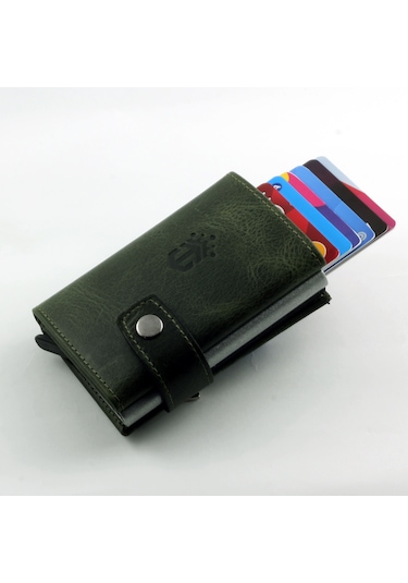 Ancora Leather Crazy Hakiki Deri Erkek Cüzdanı Otomatik Yeşil