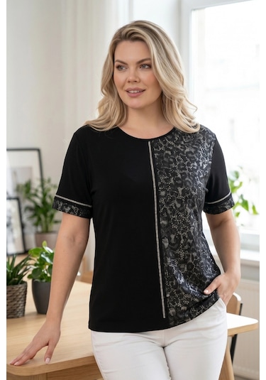 Aytemas Leopar Desenli Taş Detaylı Bluz Siyah/grileopar