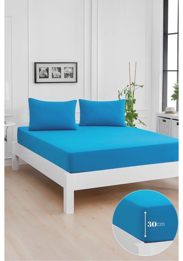 Mirava Premium %100 Pamuk Penye Lastikli Tek Kişilik Çarşaf Takımı 1 Yastık Kılıfı Dahil Turkuaz 100x200cm Turkuaz