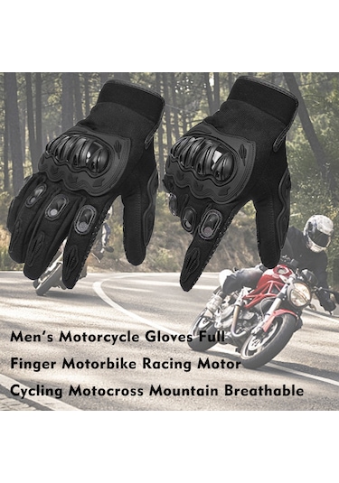 Jeehugo Erkek Motosiklet Eldiveni Tam Parmaklı, Soluklu, Bilek Ayarı Var, Siyah, L Beden