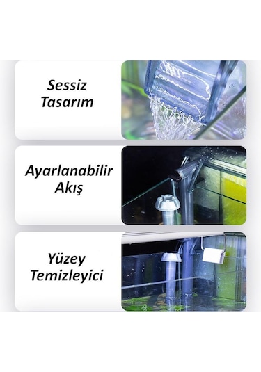 Valkyrie Askılı Şelale Akvaryum Filtre Kafa Motoru İç Filtre Yüzey Temizleyicili 3 Filtreli