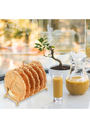 Xurunkeji Seri 6 Parça Roller Coaster Yaratıcı İçecek Coaster Dekoratif Çerçeve Kaymaz Metal Coaster Masaüstü Ekranı Direk Çerçeve, Mutfak, Sehpa Dekorasyonu Altın Altın