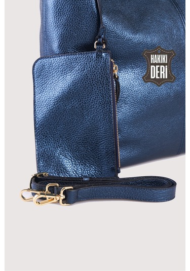 Hakiki Deri Kadın Omuz Çantası Lacivert Smr9199 Lacivert