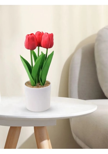 4fun Silikon Lale Çiçekleri, İç Mekan İçin Saksıda 214561564 Kırmızı