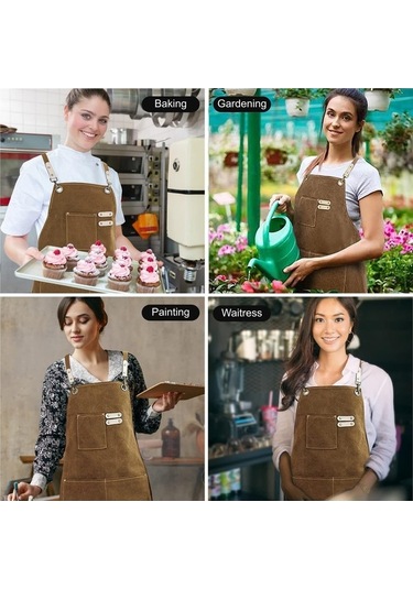 Fastbuy Pamuklu Tuval Çapraz Sırtlı Önlük, Sanat Boyama Bahçe Şefi Barmen Kahverengi Diğer