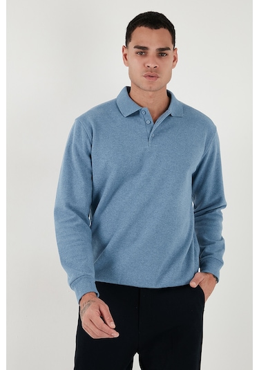 Buratti Pamuk Karışımlı Regular Fit Erkek Polo Yaka Kazak 456223 Koyu Mavi