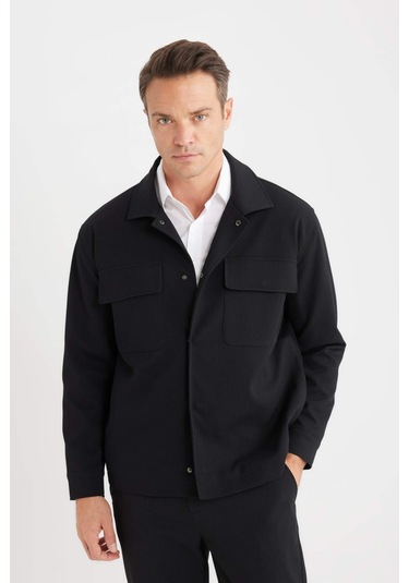 DeFacto Relax Fit Polo Yaka Çıtçıtlı Cepli Gömlek Ceket D7281AX25SPBK81 DeFacto Relax Fit Polo Yaka Çıtçıtlı Cepli Gömlek Ceket D7281AX25SPBK81