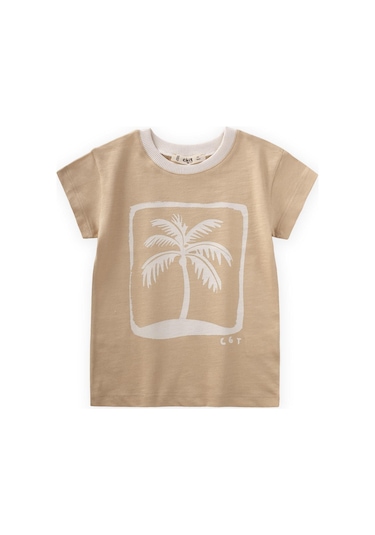 Cigit Palmiye Baskılı T-shırt 2-8 Yaş Kavun Turuncu