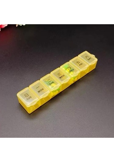 Sarı Taşınabilir Hap Kutusu Gün Baskı 7 Bağımsız Izgaralar Toz Geçirmez Neme Dayanıklı Şeffaf Kapak Açık Seyahat İş Gezisi Hap Organizatör İlaç Sarı