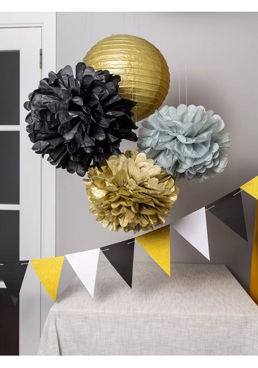 Fiolento Kağıt Küre, Ponponlar Ve Bayraklı Süsleme 235909683 Altın Rengi