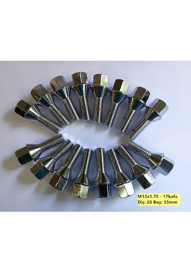 Bijon Takımı Krom Kaplı M12x1.75 - Aa 17mm Diş/boy 28/55mm, 16 Ad