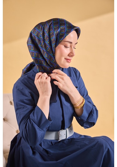 Silk Home Twill İpek Eşarp Zincir Morcivert Çok Renkli