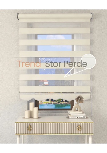 Krem Etek Dilimli Zebra Stor Güneşlik Perde Kırık Krem
