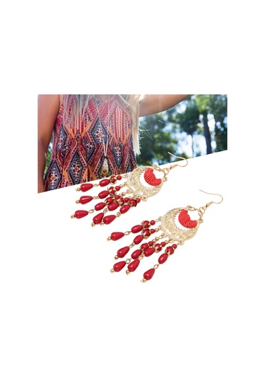Tenfowee Kadınlar İçin Kırmızı Retro Stil Alüminyum Tassel Küpe, Hafif Ve Konforlu, Hediye Kutulu 2 Adet, Boho Vintage Dekoratif Kulaklıklar Diğer