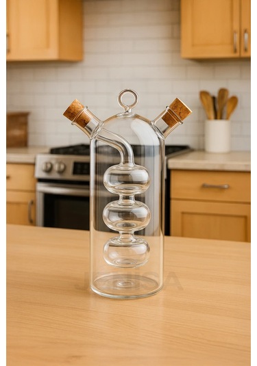 Çift Hazneli Cam Premium Yağdanlık & Sirkelik -360ml Zarif Ve Şık Tasarım Şeffaf