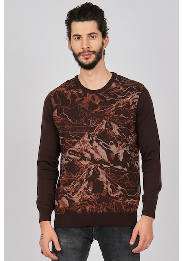 Dio Rise Erkek Desenli Bisiklet Yaka Kazak 650180978 Kahverengi Kahverengi