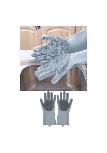 Tırtıklı Sihirli Bulaşık Eldiveni Mutfak Banyo Temizleme Fırçası Gri