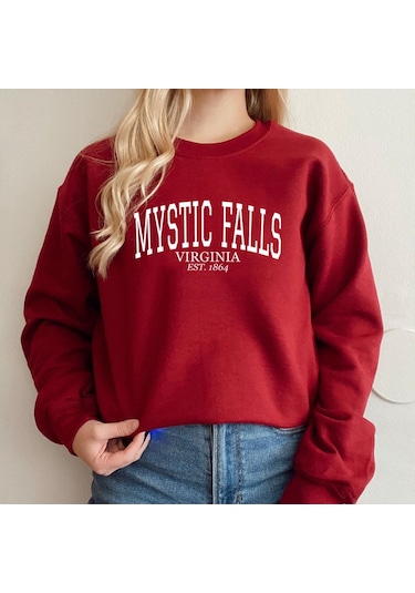 Kırmızı Mystic Falls Virginia Est.1864 Kazak Salvatore Kapşonlu Stefan Ve Damon Jumper Virginia Pullovwe Vampir Fanı Için Sevimli Hediye Kırmızı