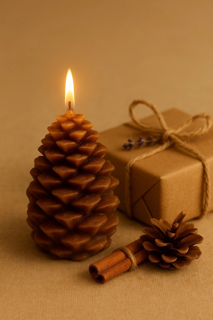 Romantik Ortam Işığı Rustik Dekor Kozalak Şekilli Mum El Yapımı Doğal Çam Kozalağı Mum Hediye 10x7cm Çok Renkli