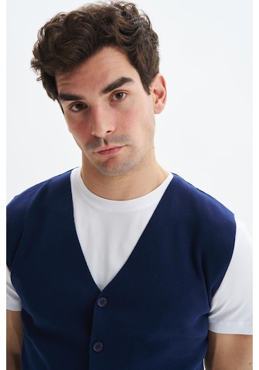 Arma Erkek Slim Fit Basic %100 Pamuk Triko Yelek K9kro0853 Lacivert