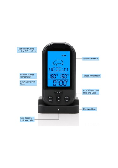 Xindoker Siyah Kablosuz Mutfak-grill Termometresi, 0-250 C Ölçüm Aralığı, 20-30m Alım Mesafesi, Pil Dahil Değil Çok Renkli