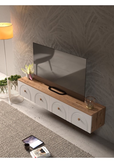 Bohem Şık 180 Cm 4 Kapaklı Mdf Kapak Duvar Tv Ünitesi ceviz