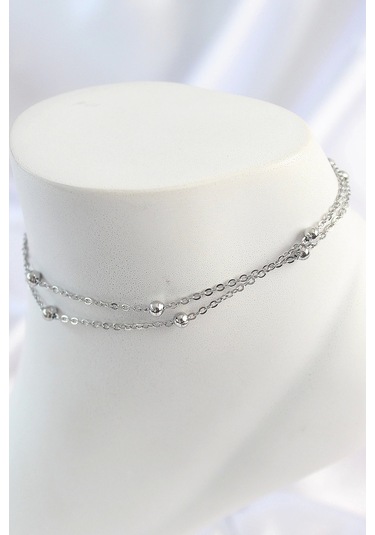 Ceylan Adam 316l Çelik Gümüş Renk 2'li Topçuk Detay Zincir Model Kadın Halhal Çok Renkli