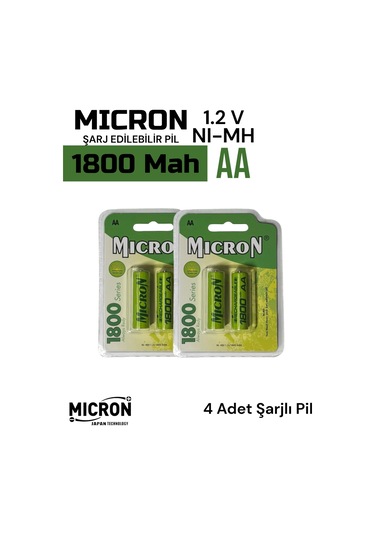 Aa Sıze 1800 Mah Ni-mh Şarjlı Pil Micron 4 Adet 1800 Mah Gerçek Kapasite