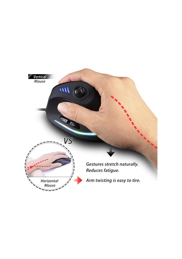 Reedark E-spor İ&ccedil İn Dikey Oyun Fare, Ergonomik Kablolu, Makro Programlanabilir, Renkli Işık Efekti, Windows Uyumlu Optik