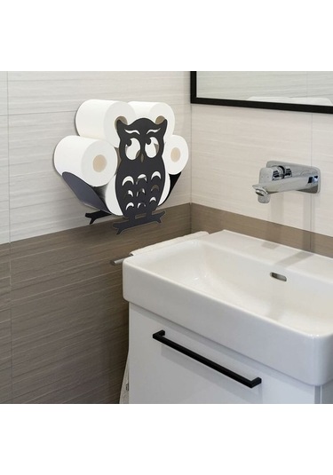 Novahub Tuvalet Kağıtlığı Metal Baykuş Şekilli Kağıt Saklama Siyah Banyo Aksesuarı Diğer