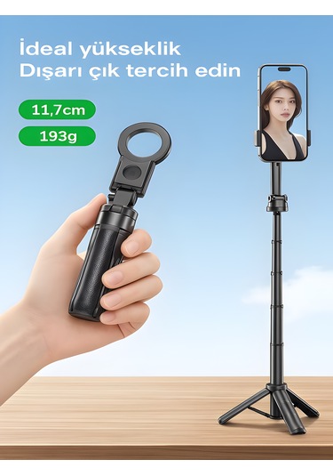 Magsafe Mıknatıslı 41.5 Cm 360 Ayarlanabilir Bluetooth Alüminyum Telefon Tripod Android İos