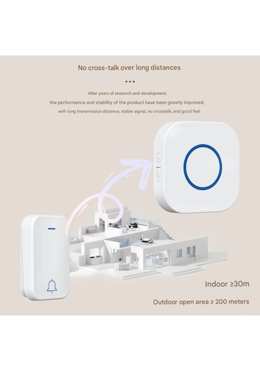 Tenfowee Ev İçin Kablosuz Zil, Büyük Sesli, 350m Uzak Mesafe, 38 Müzik Seçeneği, 4 Seviye Ses Ayarı, Ip44 Su Geçirmez, Avrupa Standartı 1 Verici + 1 Alıcı