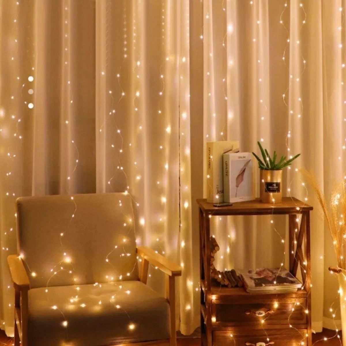 Buffer Uzaktan Kumandalı Led Perdeye Takılabilen Kancalı Işık Usb 3x3 Metre Peri Perde Led -m11 Sarı