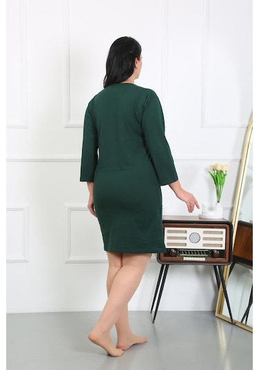 Akbeniz Kadın Büyük Beden Penye Gecelik Ev Elbisesi Zümrüt Yeşili 12506 Zümrüt Yeşili