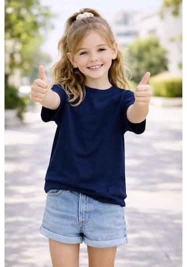 Zuzunga Unisex Basic Kısa Kollu Çocuk T-shirt Lacivert