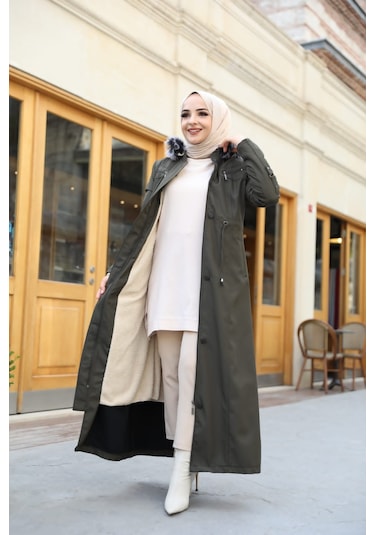 BATTAL BÜYÜK BEDEN KADIN TAMAMEN KÜRKLÜ PARDESÜ & MONT Haki