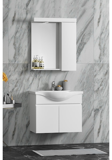 Yıldız Asma 55 Cm Beyaz Mdf Lavabolu Asma Banyo Dolabı Takımı Beyaz