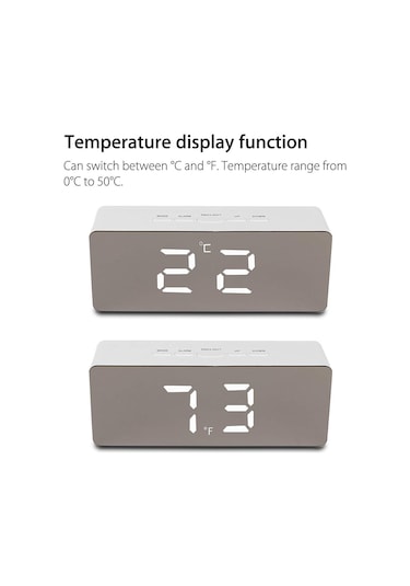 Springsun Beyaz Led Dijital Alarm Saat, Çocuklar İçin Sessiz, Usb/aaa Pil Beslemeli, Ayna Desenli Masa Saati Pil Dahil Değil