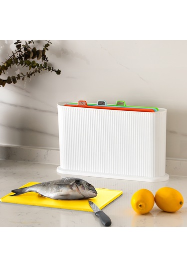 Porsima 1074-1 Beyaz-beyaz Standlı Çoklu Kesme Tahtası Canlı Renk