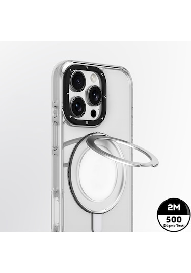 İphone 16 Pro Max Uyumlu Kılıf Magsafe Özellikli Parmak Ring Standlı Youngkit Pivot Serisi Kapak Şeffaf