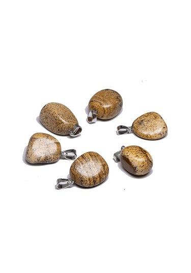 Sertifikalı Gümüş Aparatlı Doğal Kahverengi Jasper Taşı Kolye Çok Renkli